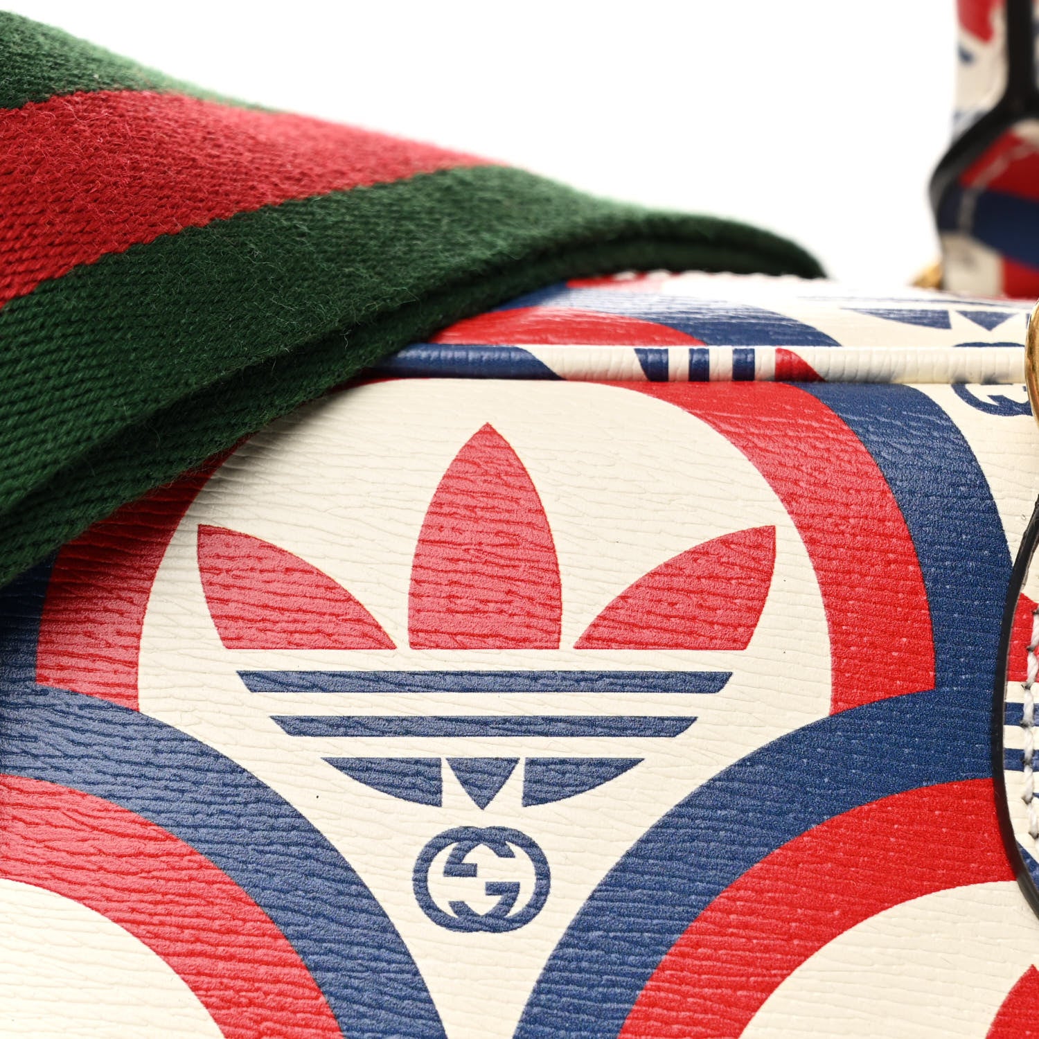 Gucci X ADIDAS Shangai Calfskin Web Trefoil Interlocking G Mini Duffle Bag Red White Blue 8 of 11