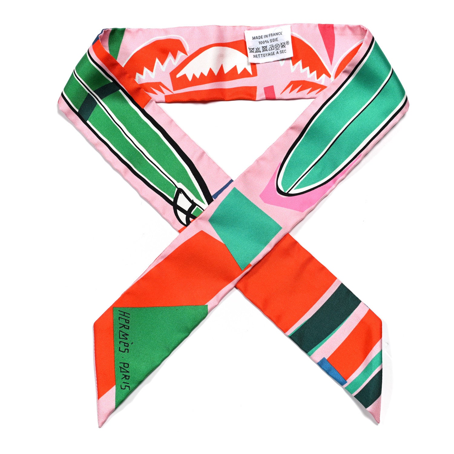 Hermes Silk Sea Surf and Fun Twilly Rose Vermillon Menthol 1 of 4