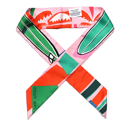 Hermes Silk Sea Surf and Fun Twilly Rose Vermillon Menthol 1 of 4