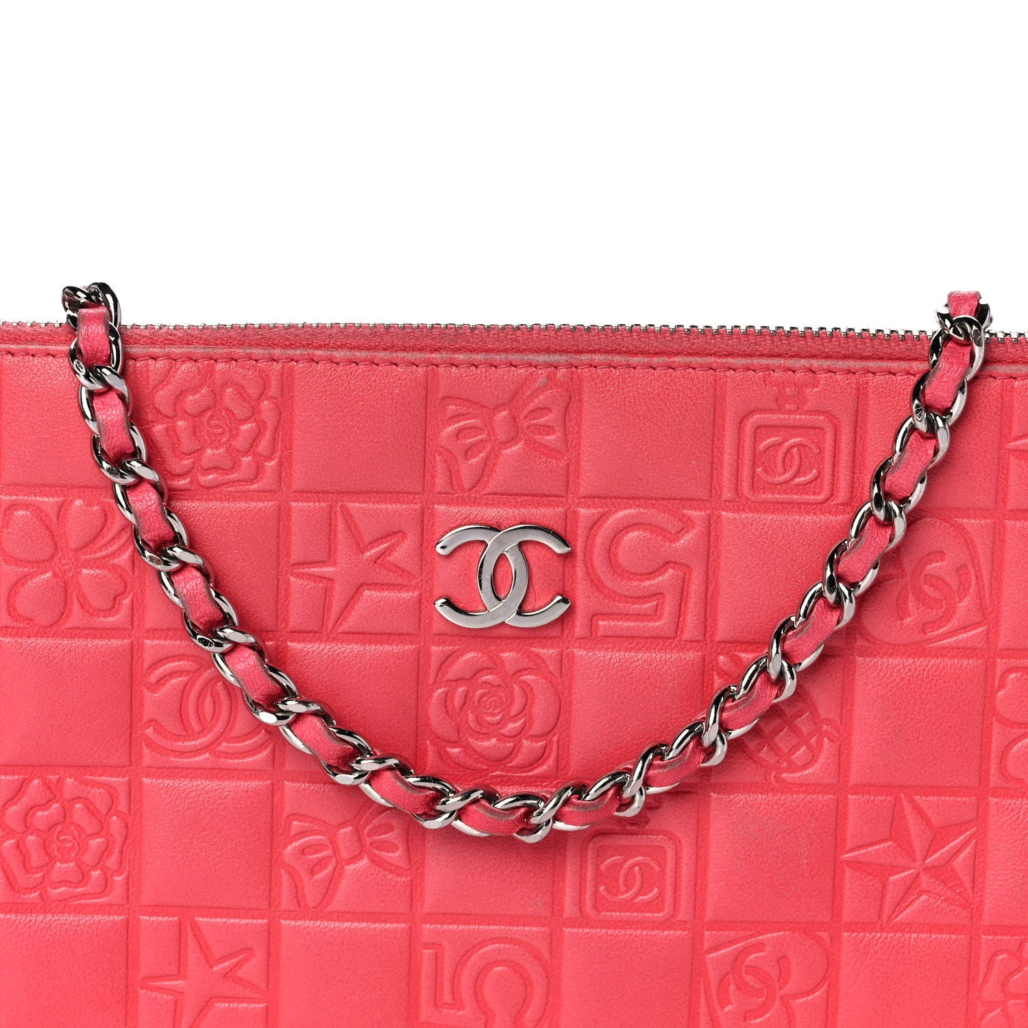 Chanel Lambskin Precious Symbols Pochette Coral 7 of 10