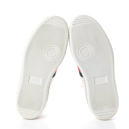 Gucci Calfskin Crystal Web Bee Embroidered Womens Ace Platform Sneakers 37 White 5 of 7