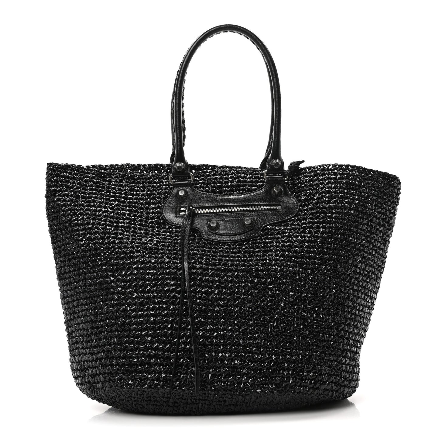 Raffia Woven Le Cagole Panier Tote Bag Black