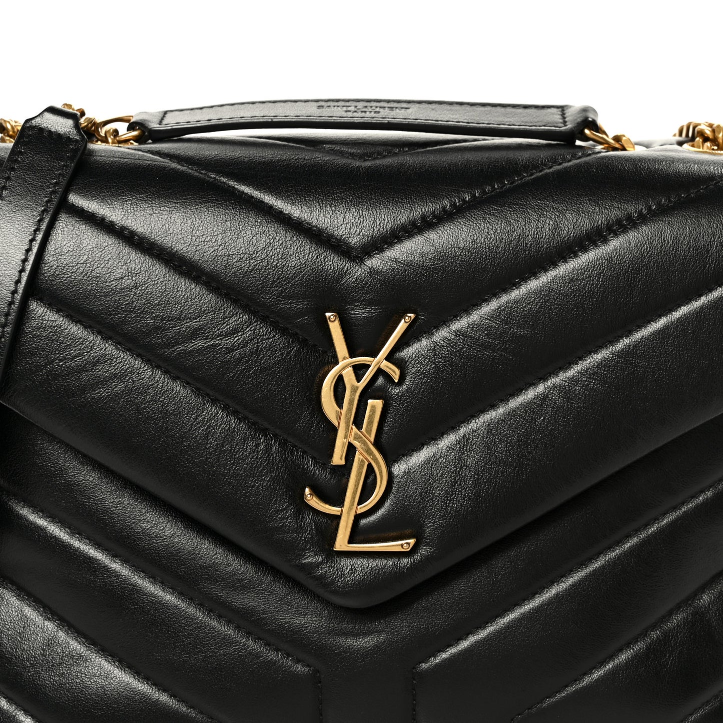 Calfskin Y Quilted Monogram Small Loulou Chain Satchel Black