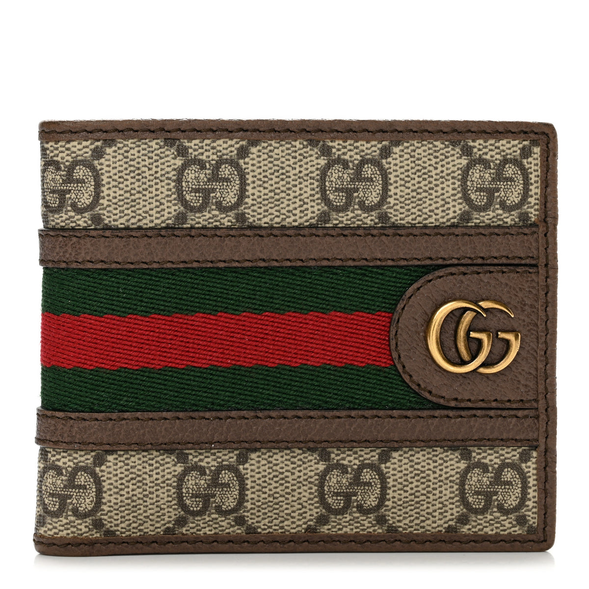 Gucci GG Supreme Monogram Web Mens Ophidia Bi-Fold Coin Wallet Beige New Acero 1 of 10