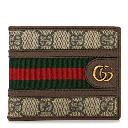 Gucci GG Supreme Monogram Web Mens Ophidia Bi-Fold Coin Wallet Beige New Acero 1 of 10
