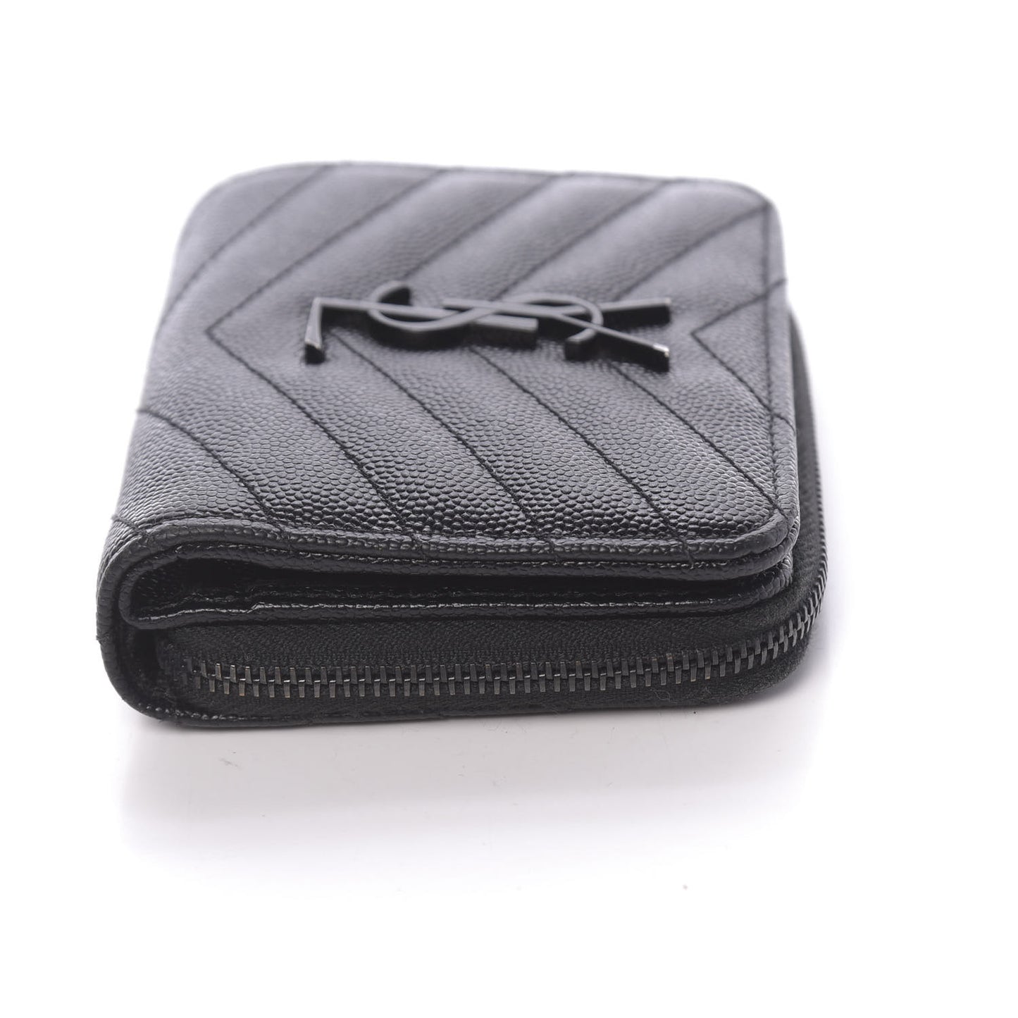 Grain De Poudre Matelasse Chevron Monogram Compact Zip Around Wallet Black