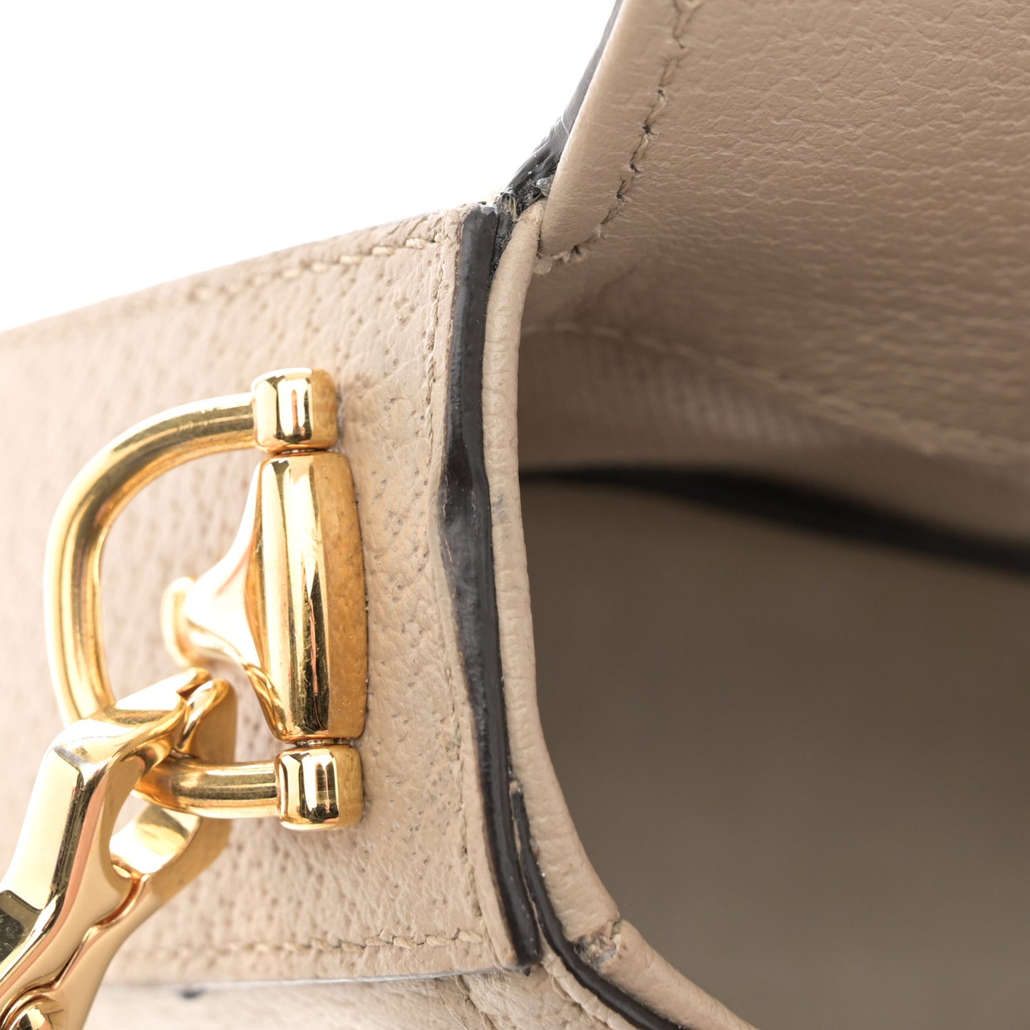 GG Supreme Monogram Textured Dollar Calfskin Web Mini Horsebit 1955 Shoulder Bag Beige Mystic White Oatmeal