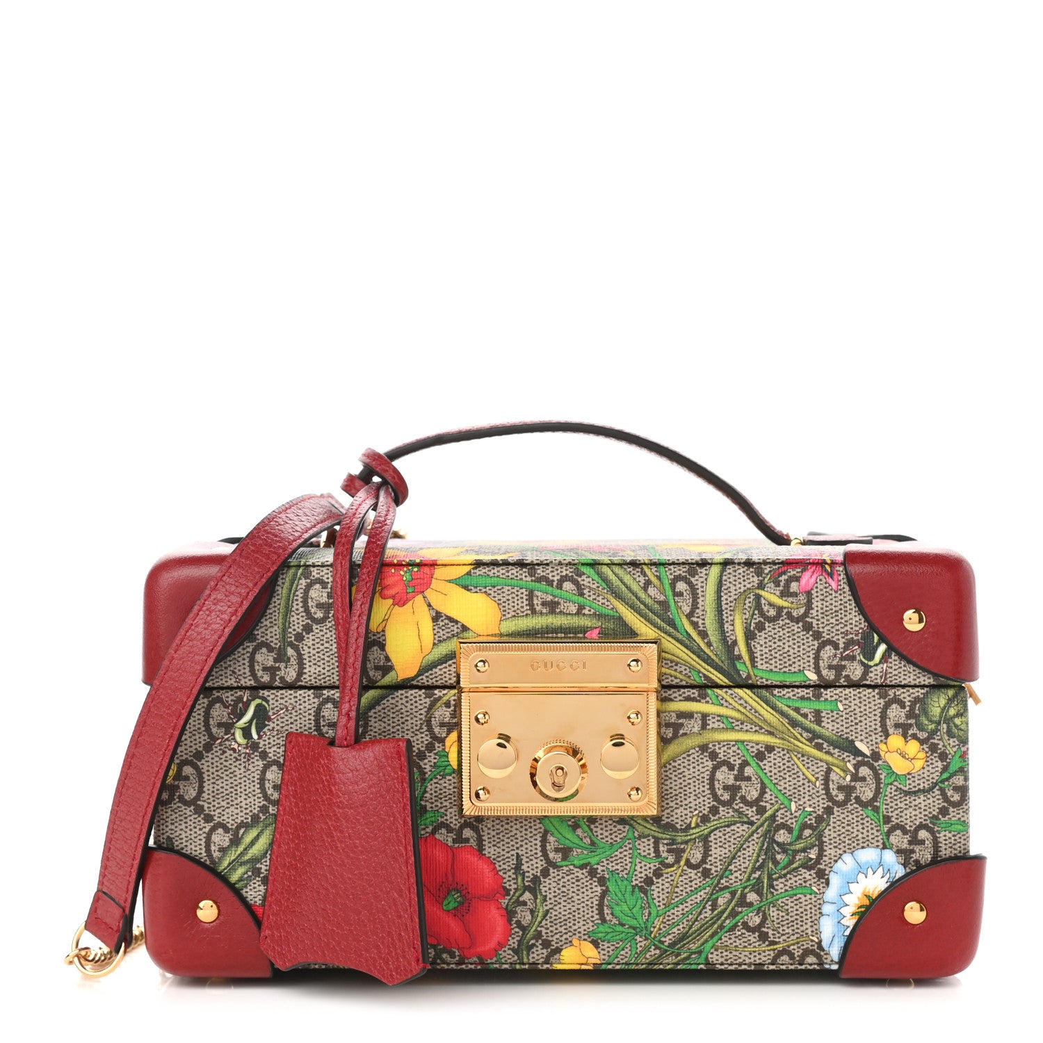 Gucci GG Supreme Monogram Flora Padlock Jewelry Case Red 1 of 12