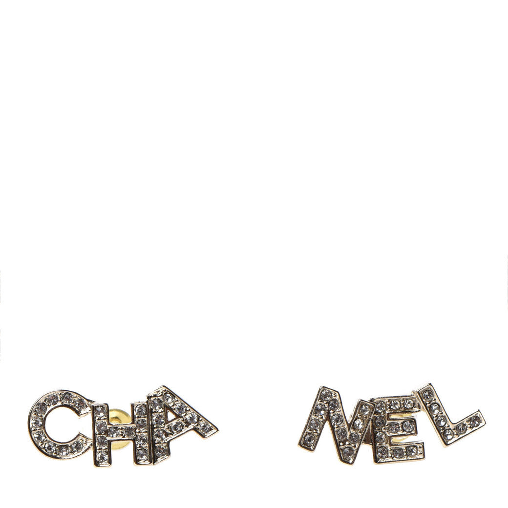 Chanel Crystal Pearl Signature Stud Earrings Gold 1 of 5