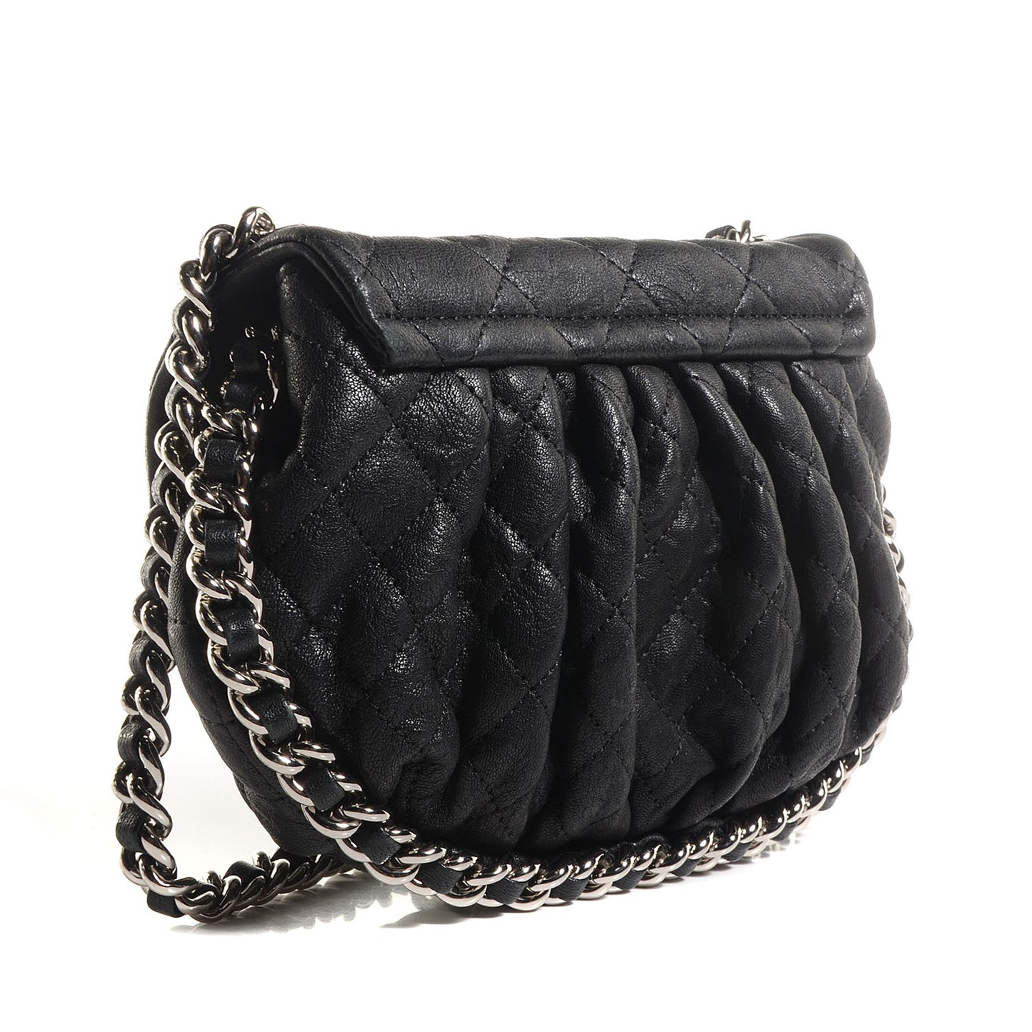 Crumpled Lambskin Mini Chain Around Messenger Black