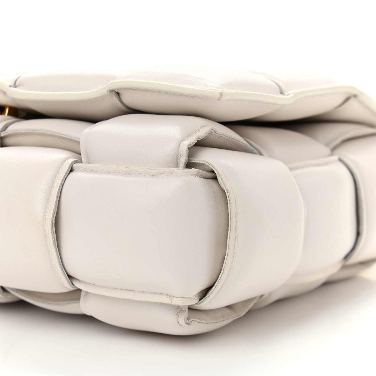 Lambskin Maxi Intreccio Padded Chain Cassette Crossbody Bag White