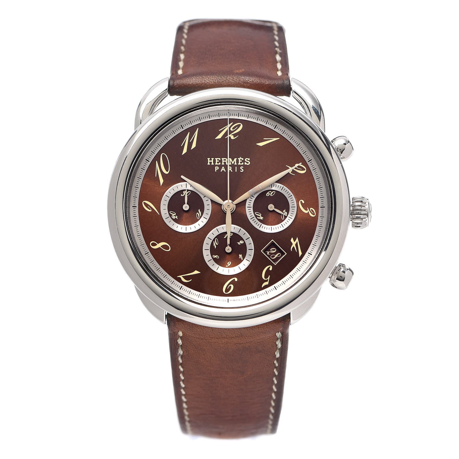 Hermes Stainless Steel Barenia 43mm Arceau Automatic Watch Fauve 1 of 7
