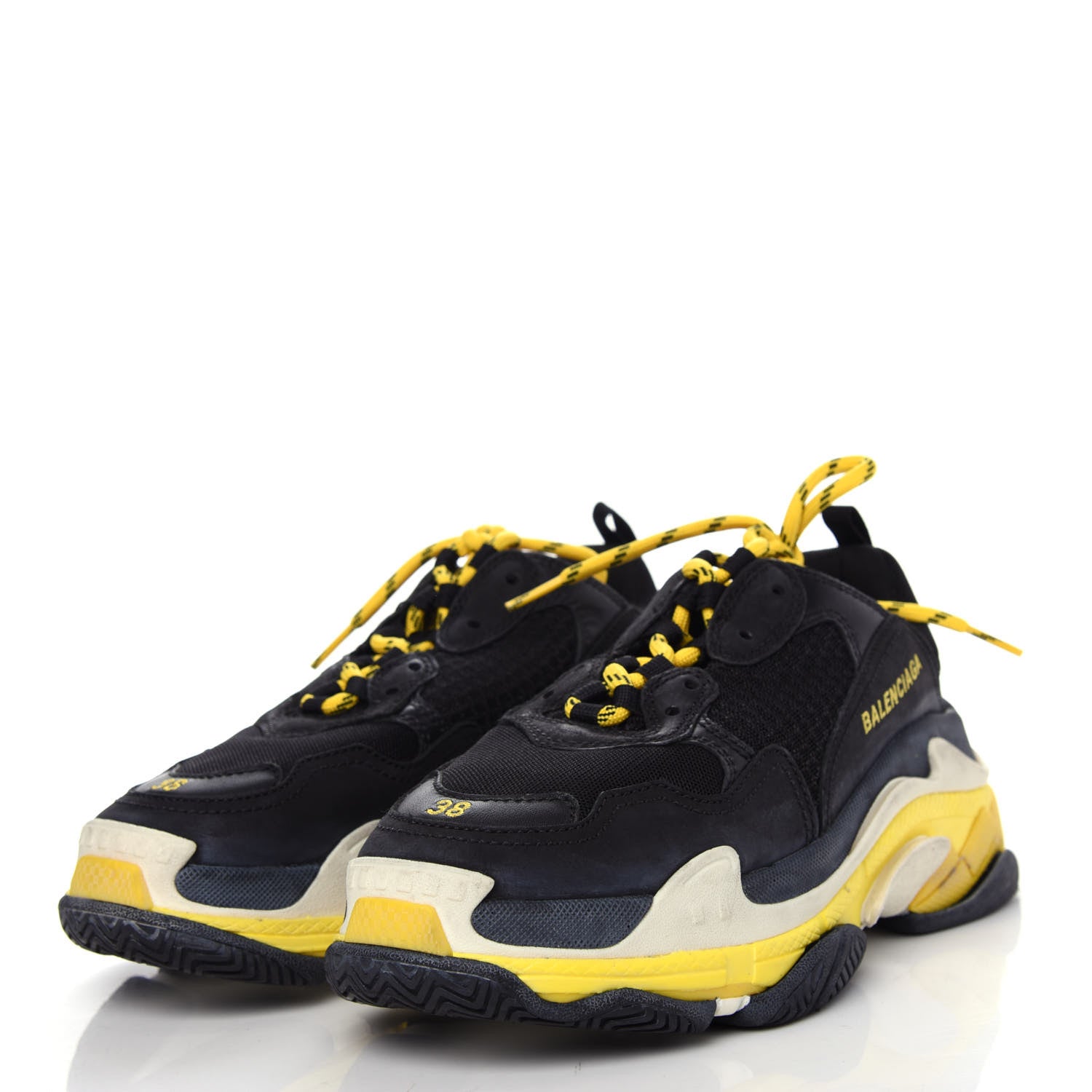 Balenciaga Fabric Mesh Womens Triple S Sneakers 38 Black Yellow 3 of 10