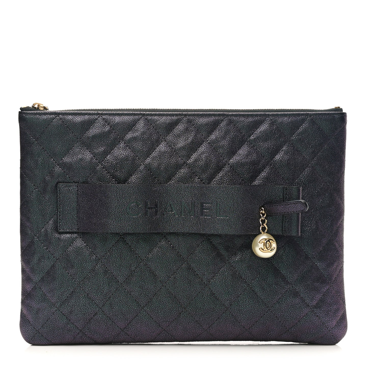 Iridescent Caviar Medium Night by the C Pouch Clutch Black