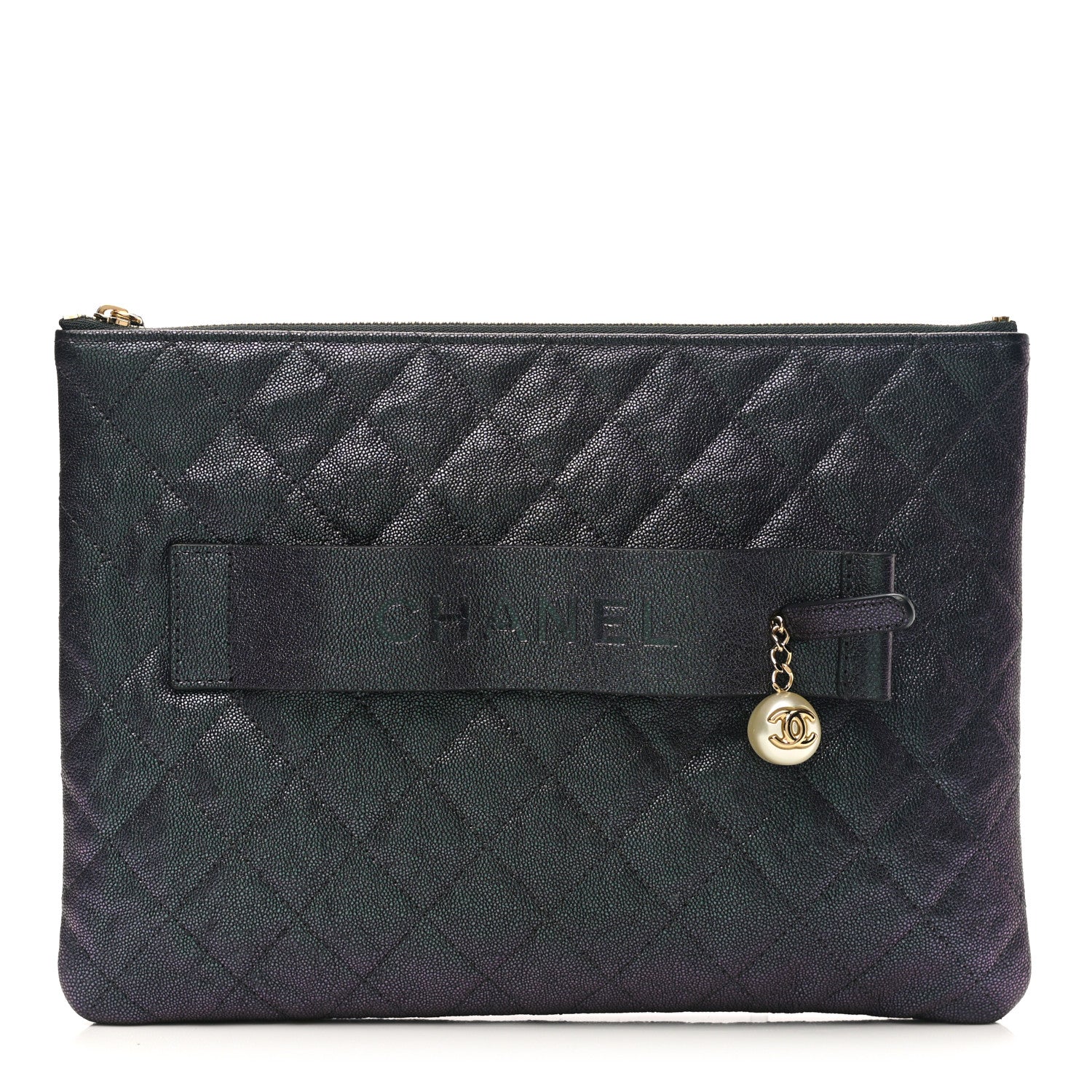 Chanel Iridescent Caviar Medium Night by the C Pouch Clutch Black 1 of 7