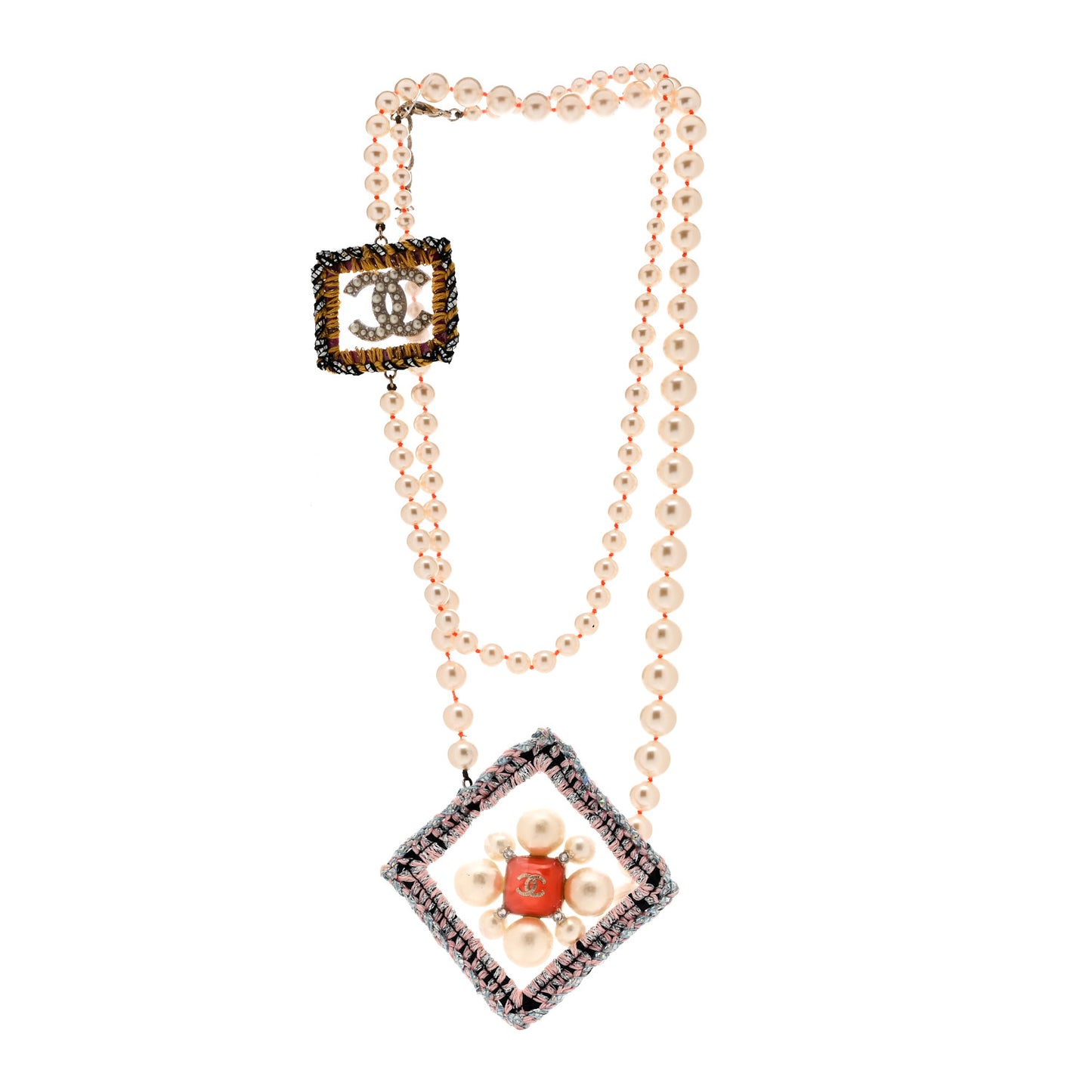PVC Crystal Pearl Tweed CC Necklace