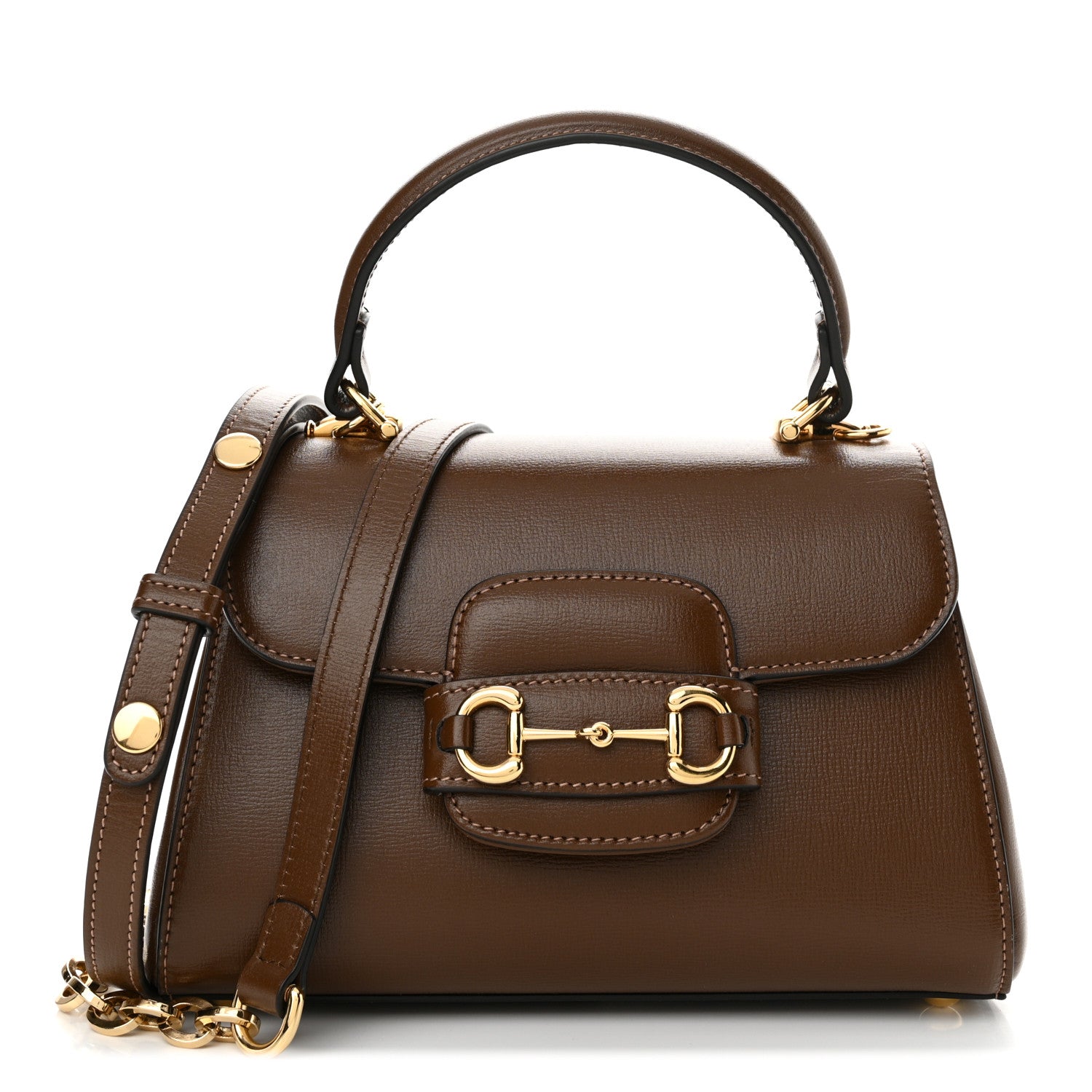 Gucci Glazed Textured Calfskin Mini Horsebit 1955 Top Handle Flap Bag Brown Sugar 1 of 14