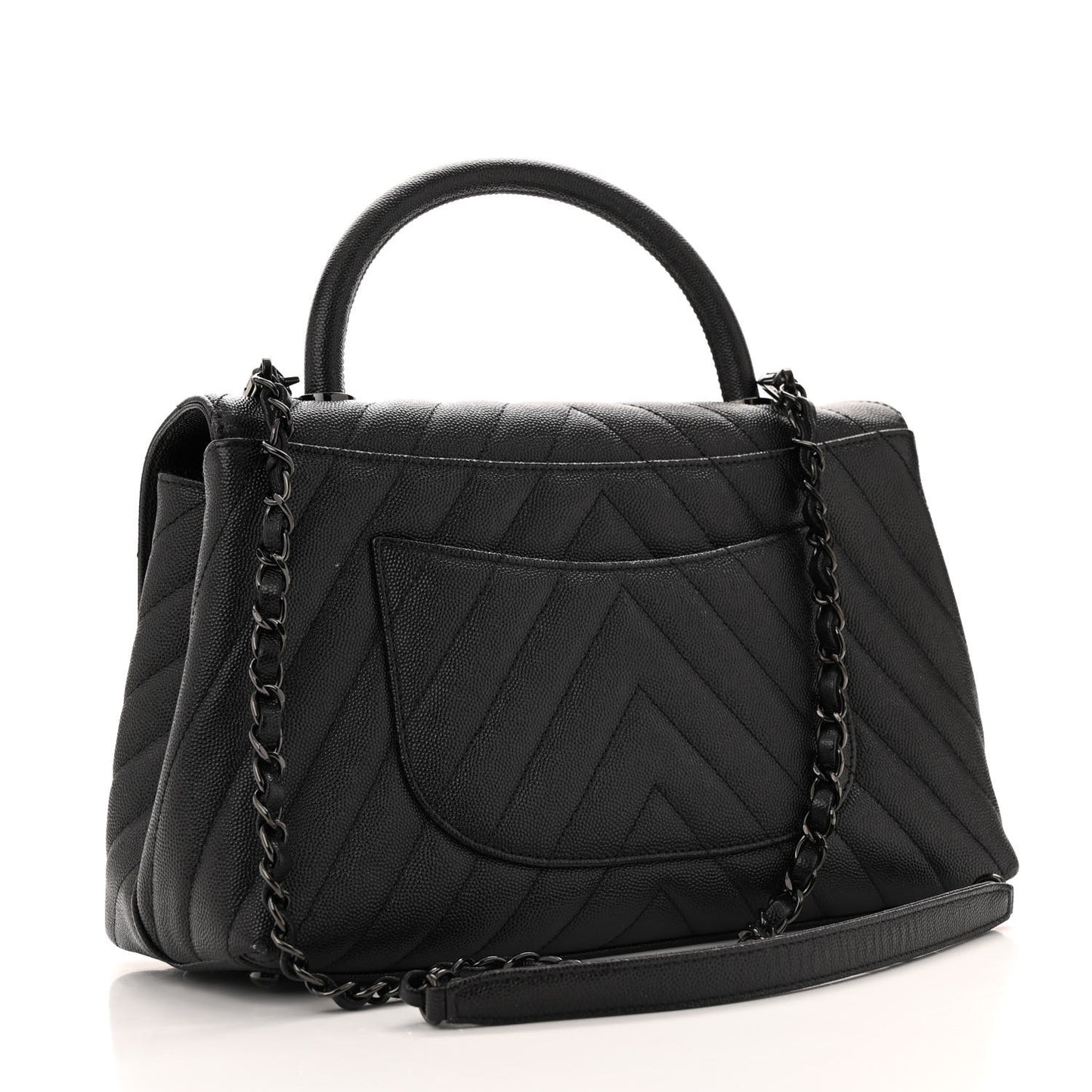 Caviar Chevron Quilted Small Coco Handle Flap So Black