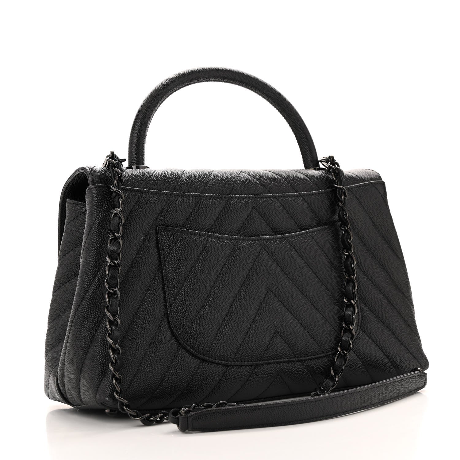 Chanel Caviar Chevron Quilted Small Coco Handle Flap So Black 3 of 14