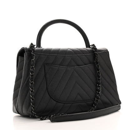 Chanel Caviar Chevron Quilted Small Coco Handle Flap So Black 3 of 14