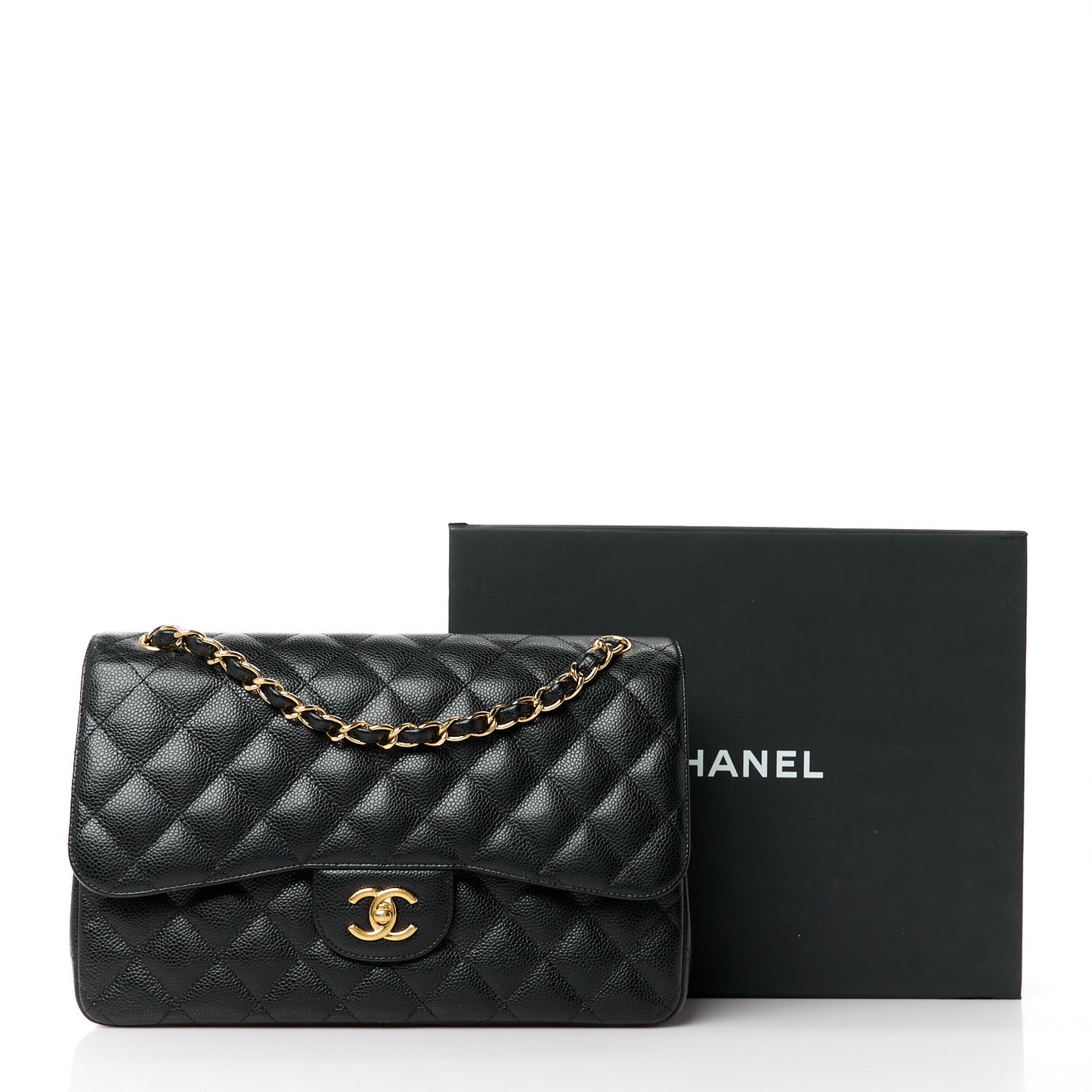 Caviar Quilted Jumbo Double Flap Black