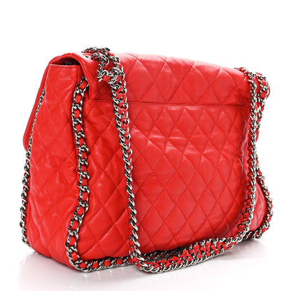 Chanel Washed Lambskin Quilted Maxi Chain Around Flap Red 3 of 10