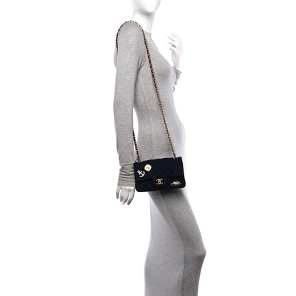 Chanel Felt Quilted Paris-Hamburg Charms Mini Rectangular Flap Black Dark Navy 2 of 11