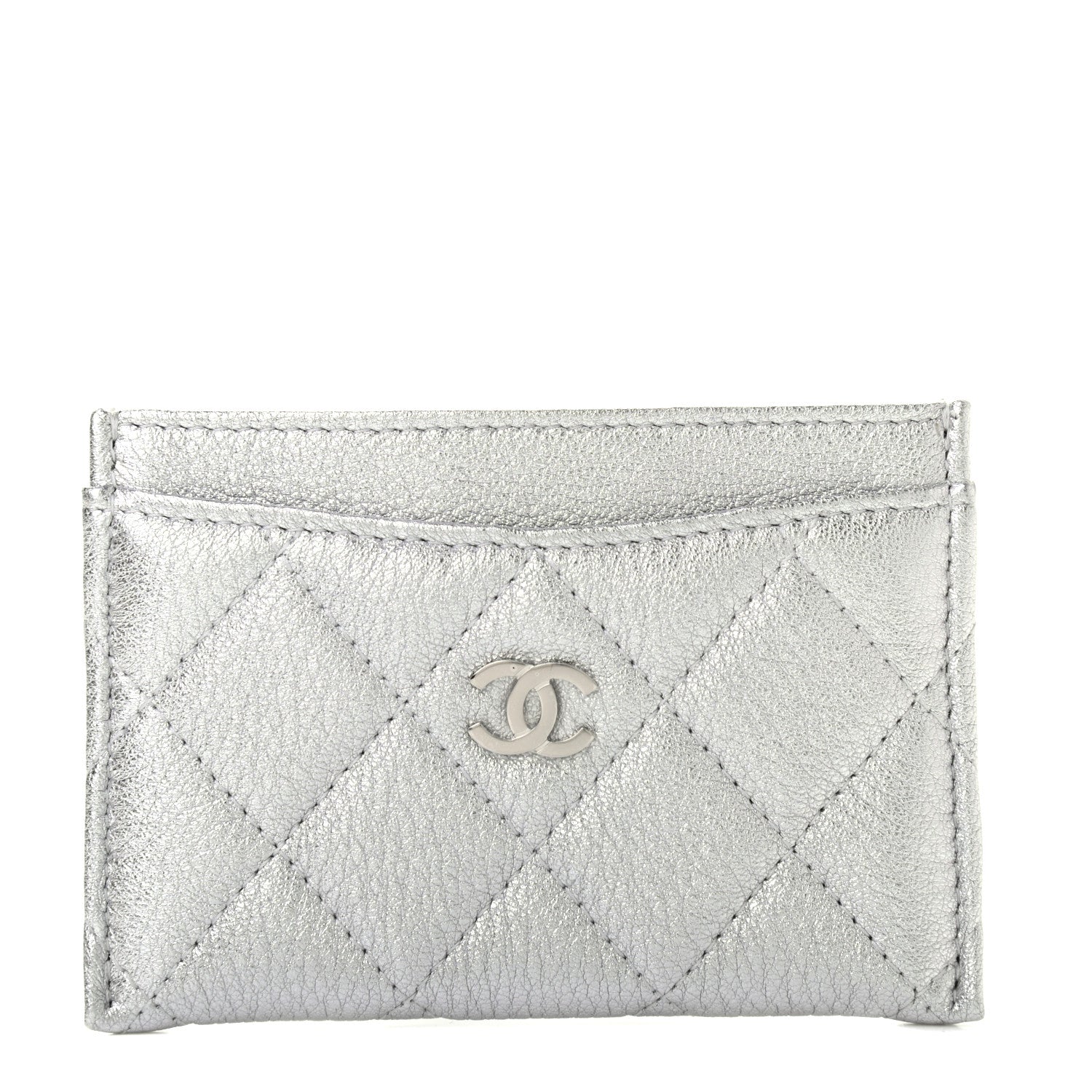 Chanel Metallic Lambskin Quilted Card Holder Silver 1 of 8