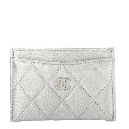 Chanel Metallic Lambskin Quilted Card Holder Silver 1 of 8