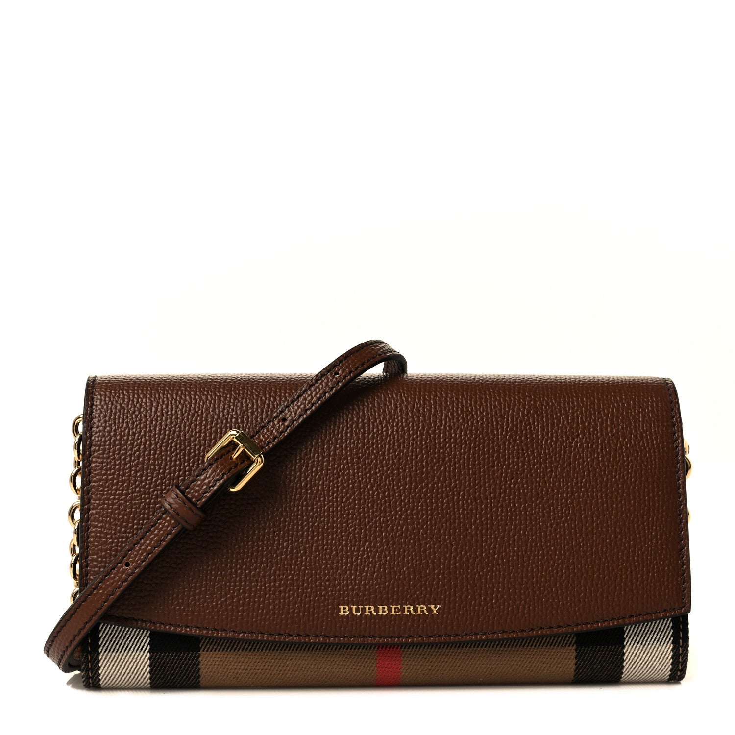 Burberry Derby Calfskin House Check Henley Wallet On Chain Tan 1 of 7