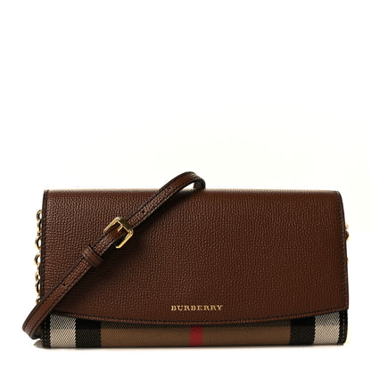 Burberry Derby Calfskin House Check Henley Wallet On Chain Tan 1 of 7