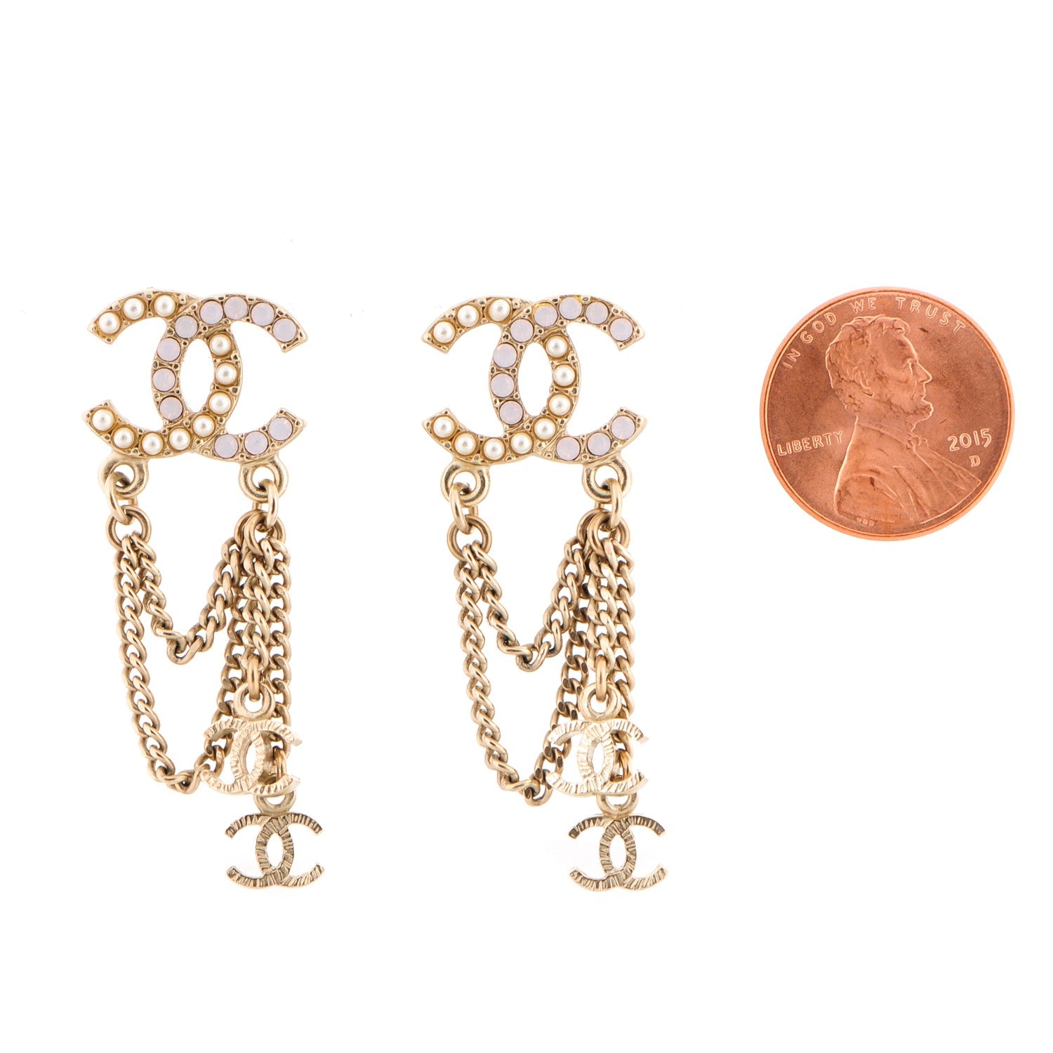Chanel Pearl Beaded CC Chain Earrings Gold 2 of 4