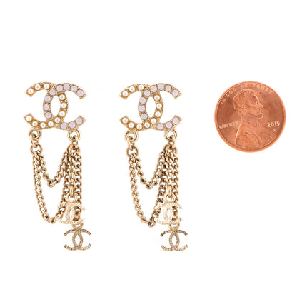 Chanel Pearl Beaded CC Chain Earrings Gold 2 of 4