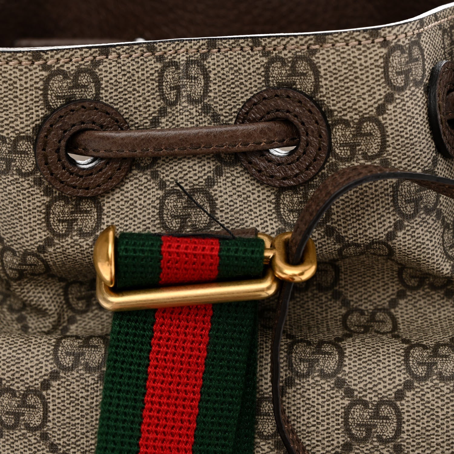 Gucci GG Supreme Monogram Neo Vintage Drawstring Bucket Backpack Beige New Acero Crop 11 of 11