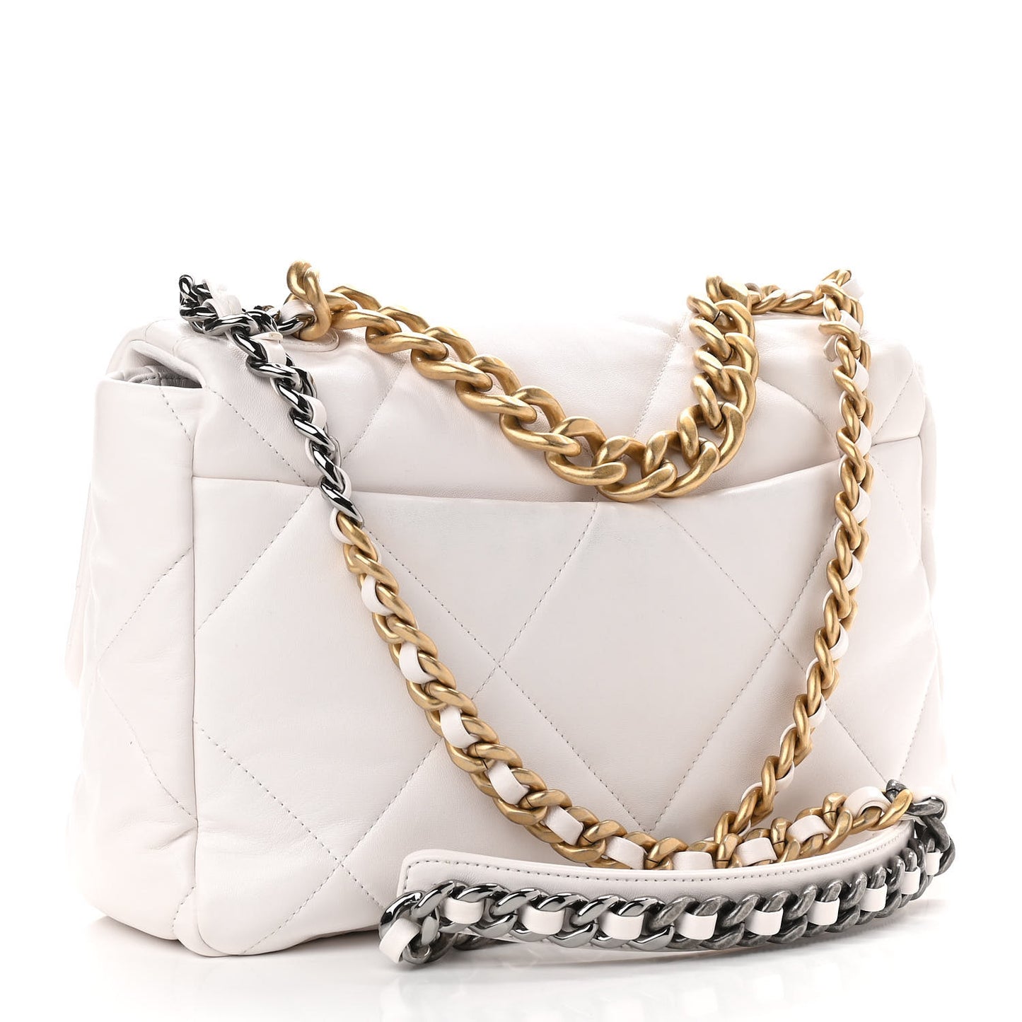 Lambskin Quilted Large Chanel 19 Flap White