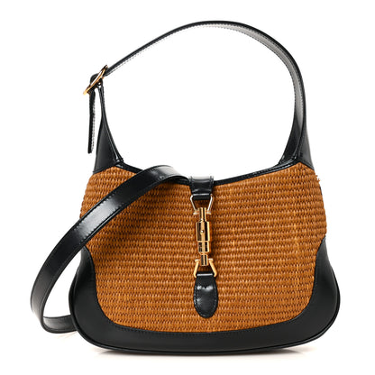 Gucci Straw Lux Boarded Dyana Lux Calfskin Small Jackie 1961 Hobo Natural Blue 1 of 12