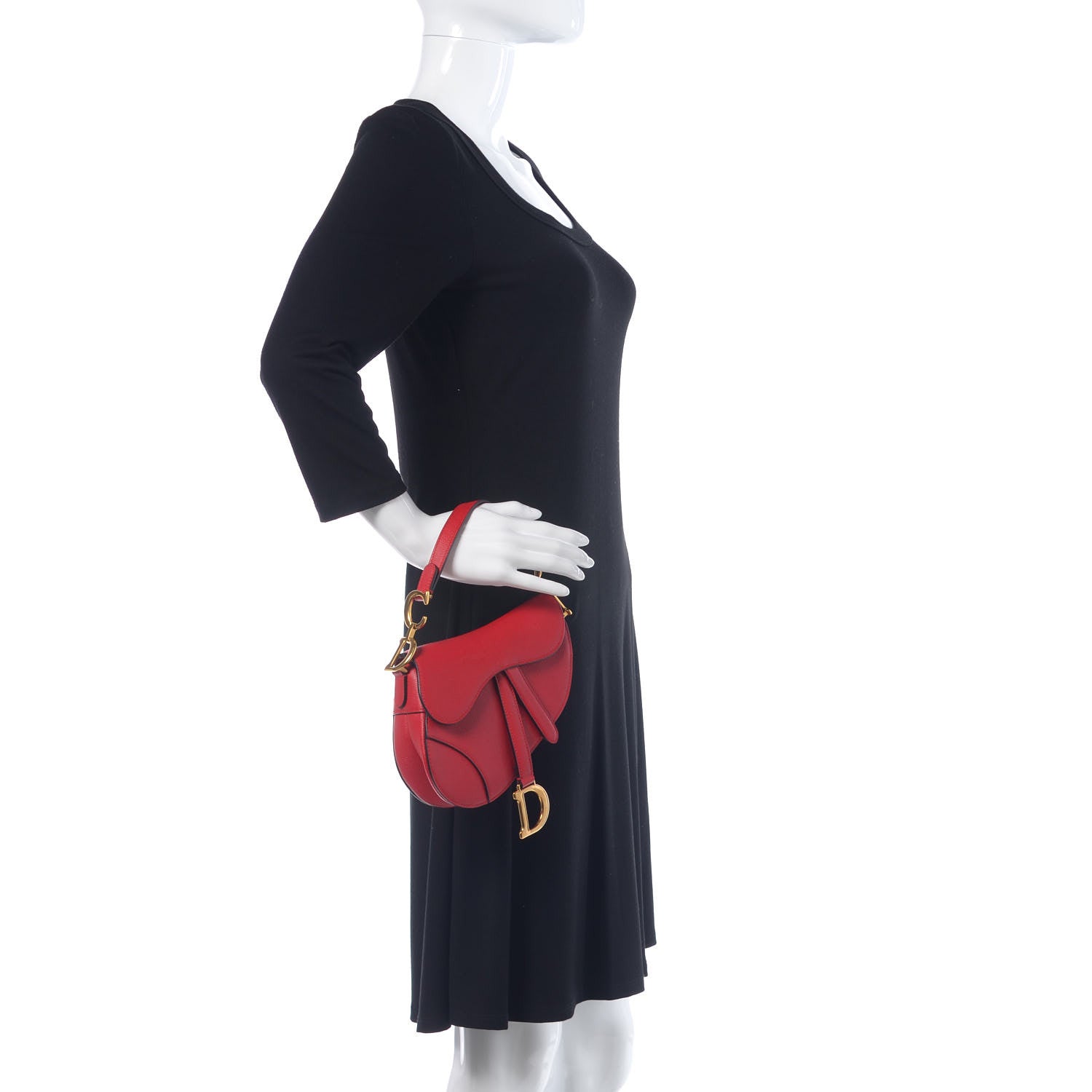 Christian Dior Grained Calfskin Mini Saddle Bag Red 2 of 11