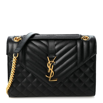 Saint Laurent Grain De Poudre Textured Mixed Matelasse Triquilt Medium Monogram Satchel Black 1 of 9