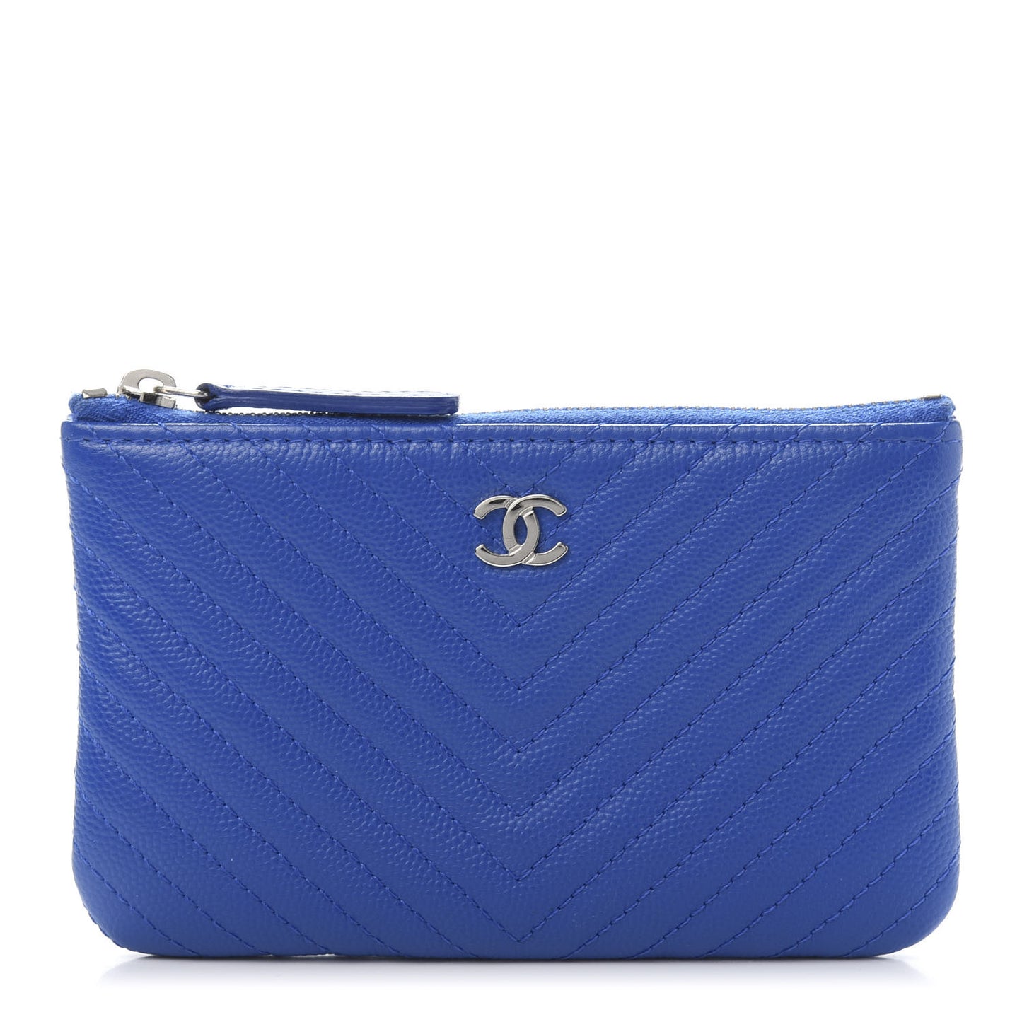 Caviar Chevron Quilted Small Cosmetic Case Blue