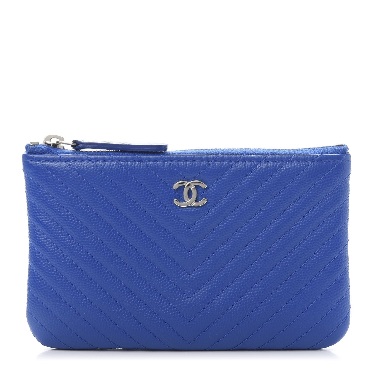 Chanel Caviar Chevron Quilted Small Cosmetic Case Blue 1 of 9