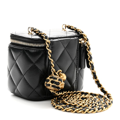 Chanel Lambskin Quilted Mini Pearl Crush Vanity Case With Chain Black 3 of 10