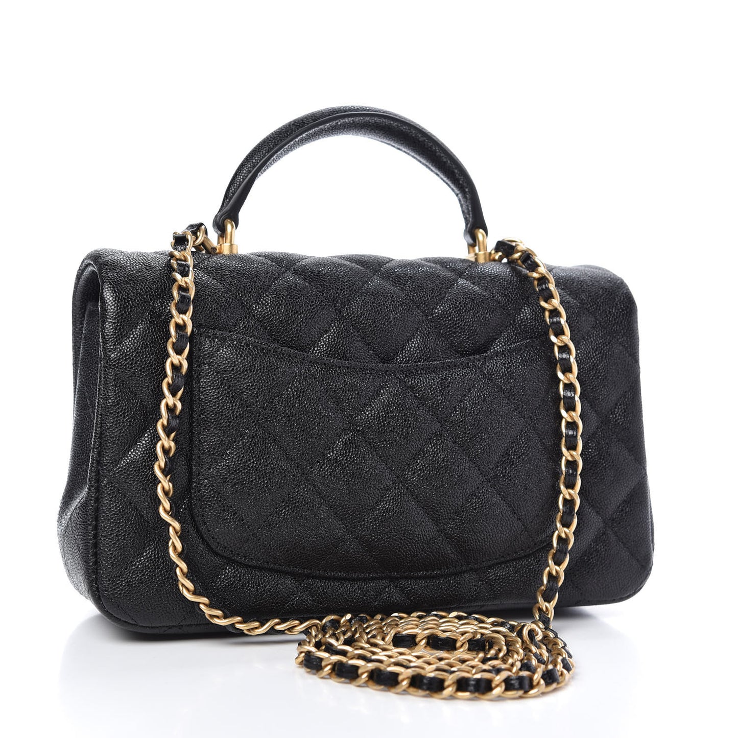 Caviar Quilted Mini Top Handle Rectangular Flap Black