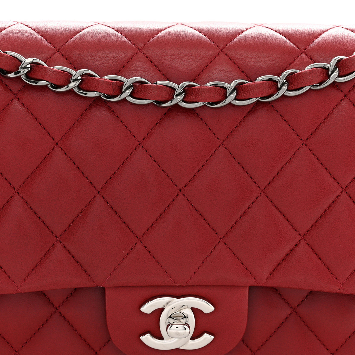 Lambskin Quilted Medium Double Flap Red