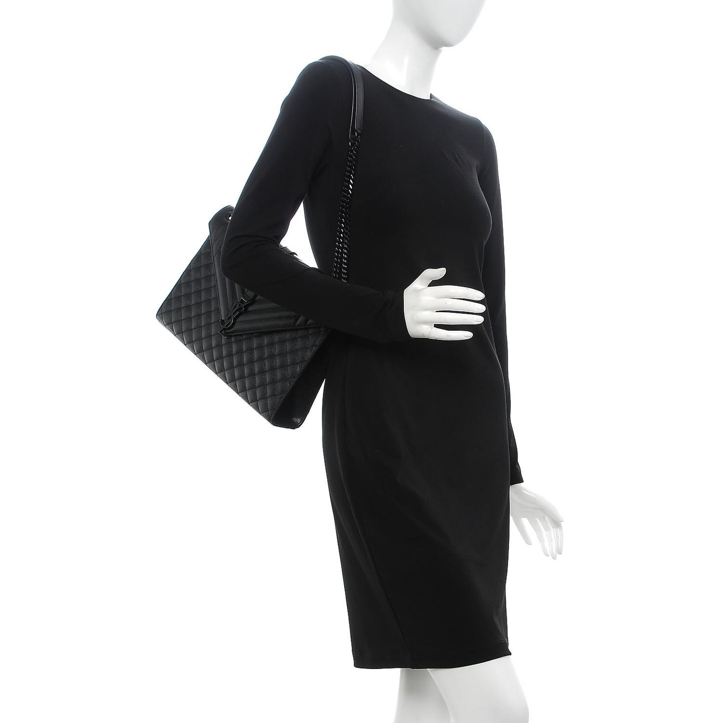 Grain De Poudre Textured Mixed Matelasse Large Triquilt Monogram Monochrome Satchel Black