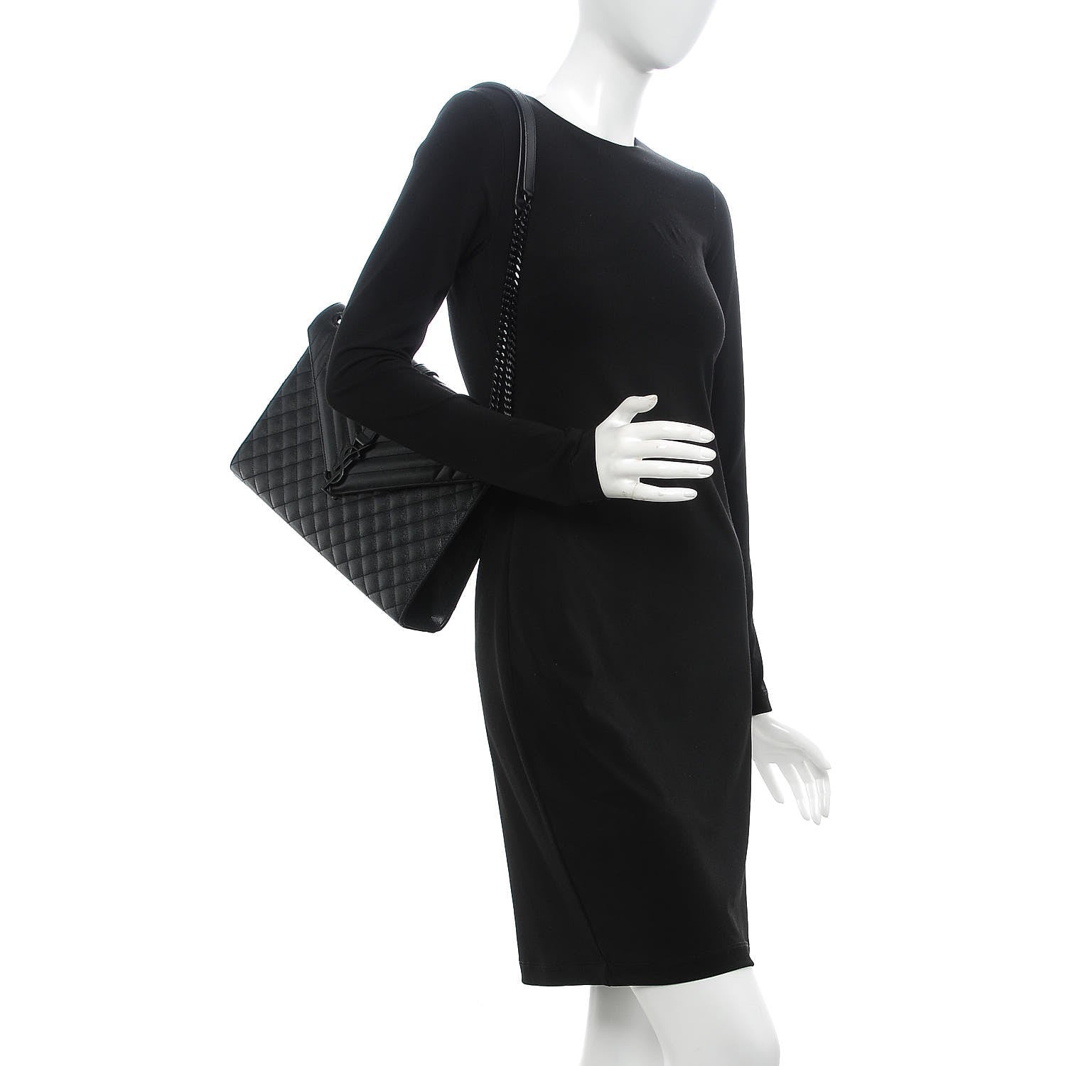 Saint Laurent Grain De Poudre Textured Mixed Matelasse Large Triquilt Monogram Monochrome Satchel Black 2 of 7