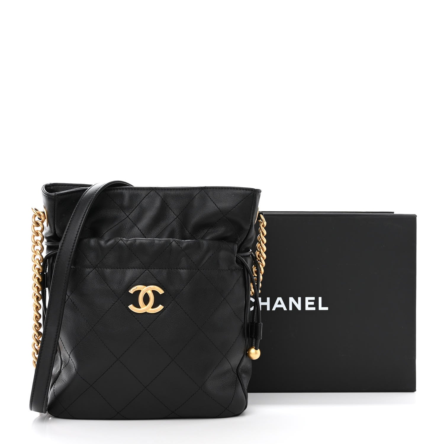 Chanel Calfskin Quilted Drawstring Bucket Bag Black 11 of 11