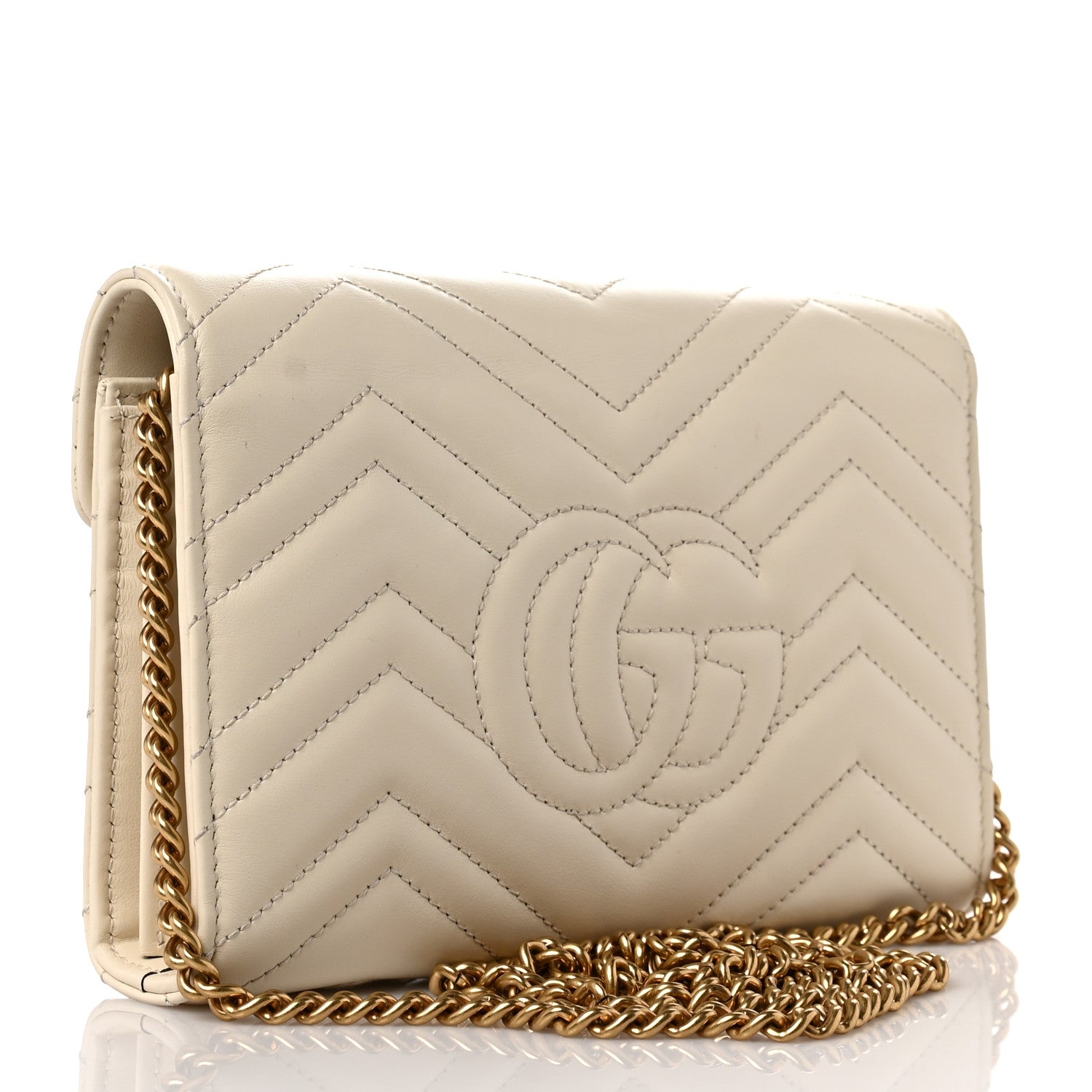Gucci Calfskin Matelasse GG Marmont Chain Wallet Mystic White 3 of 9