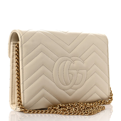 Gucci Calfskin Matelasse GG Marmont Chain Wallet Mystic White 3 of 9