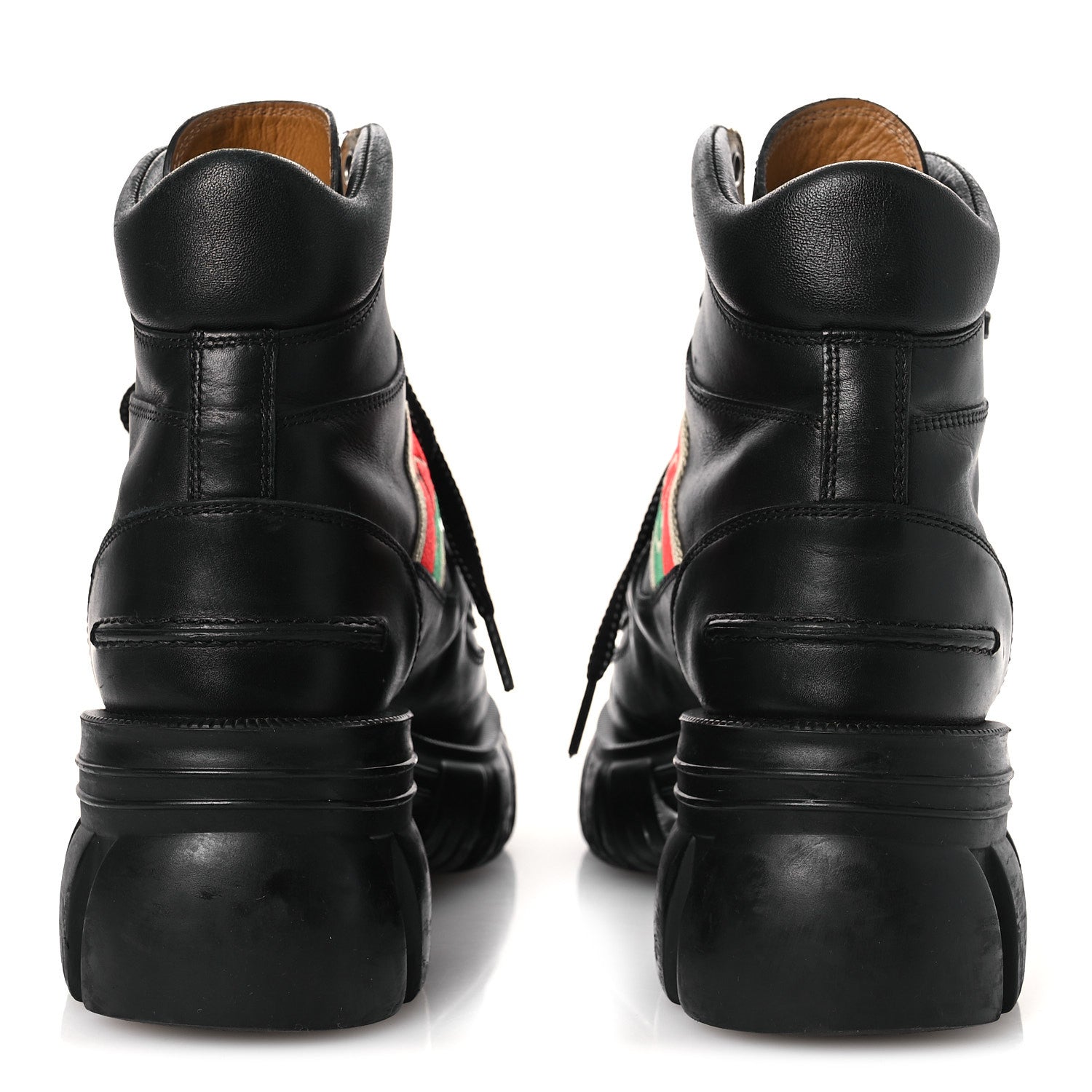 Gucci Quebec Calfskin Web Womens Interlocking G Lace Up Combat