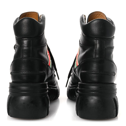 Gucci Quebec Calfskin Web Womens Interlocking G Lace Up Combat Boots 38 Black Mystic White Green Red 6 of 13